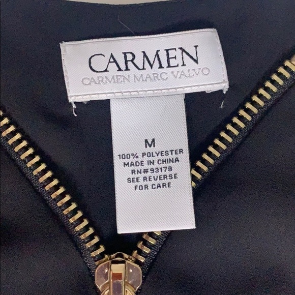 Carmen Marc Valvo Black zip front long sleeve blouse women’s medium - Picture 3 of 8